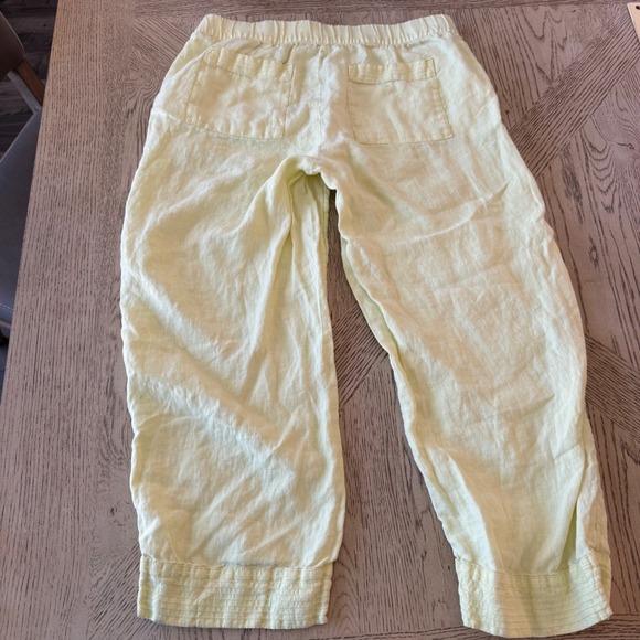 Pure Jill J. Jill Garment Dyed Linen Cropped Pants Yellow Small Elastic Waist - Picture 2 of 10